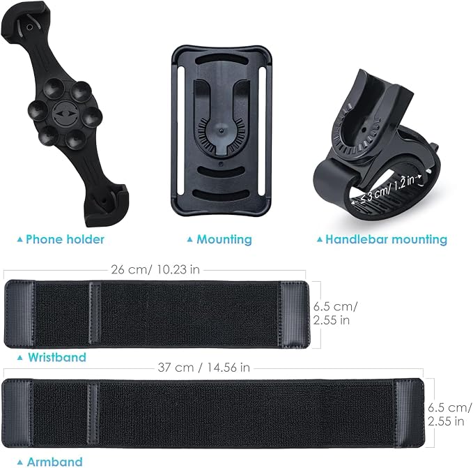 Cikyner Running Armband with Suction Cup, 3 in 1 Phone Holder Sports Armband Bicycle Phone Holder 360° Rotatable & Detachable Running Phone Armband for 4.5-7'' iPhone for Gym Hiking