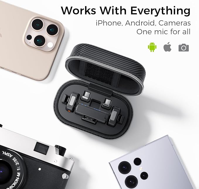 YRF Mic 2 (2 TX + 1 RX + Charging Case), Wireless Lavalier Microphone, Intelligent Noise Cancelling, Internal Recording (M15)
