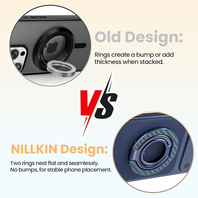 Nillkin FiberSnap Magnetic Phone Grip Ring Stand, Removable Phone Holder with Expanding Grip and Adapter Ring for MagSafe,360 Rotation Adjustable Kickstand for iPhone 16 Pro 15,14,13,12,11 (Blue)