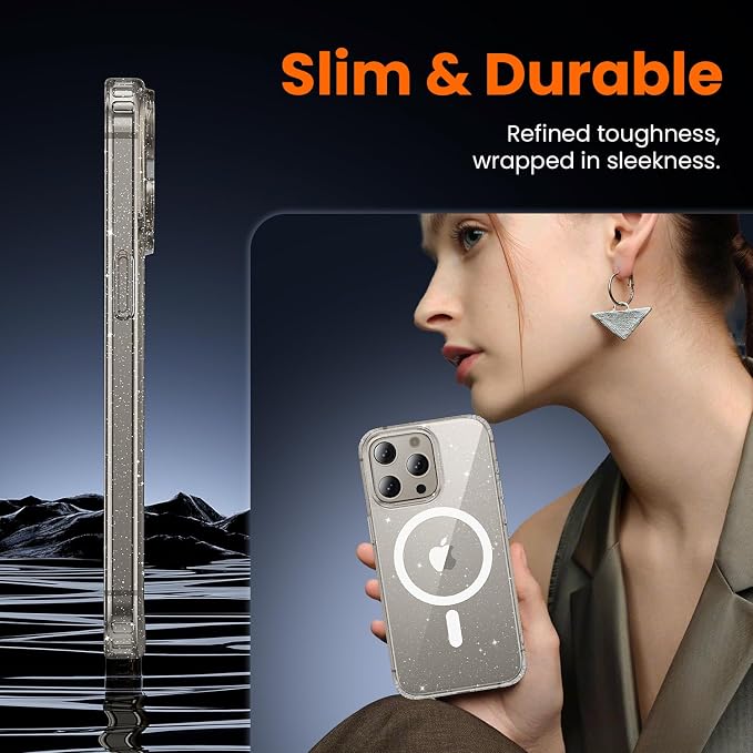 3 in 1 for iPhone 15 Pro Max Case Clear with MagSafe, Not Yellowing, Screen Protector*1 Camera Lens Protector*1,Protection for iPhone 15 Pro Max Phone Case 6.7 inch Clear Glitter