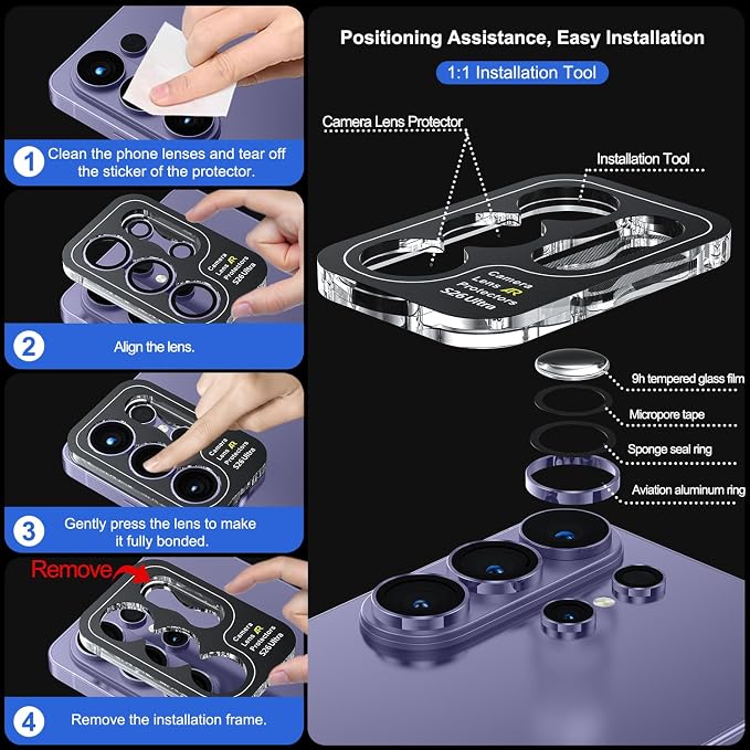 WSKEN for Samsung Galaxy S26 Ultra Camera Lens Protector - Ultra Thin Case Friendly, 9H Shatterproof Tempered Glass with Anti Scratch Metal Circle Camera Screen Protector Cover Accessories, Violet