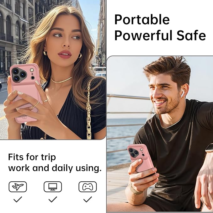 GIN FOXI Battery Case for iPhone 17 Pro Max, Charging Case Charger 8500mAh Ultra-Slim Lightweight Powerful Battery Pack 15W Fast Rechargeable Anti-Fall TPU Juice Box for 17 Pro Max (6.9") Pink