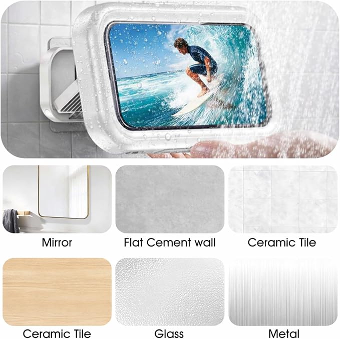 Shower Phone Holder, Waterproof 480° Adjustable Wall Mount Bathroom Stand, Touch-Friendly Anti-Fog Case for 4–7 Inch Phones