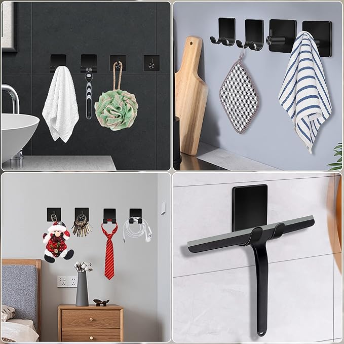 CGBE Shower Holders for Razors, 2 Pack Squeegee Holder and 2 Pack Razor Holder, Razors Holder for Shower Heavy Duty Waterproof Hook for Squeegee Loofah - Black
