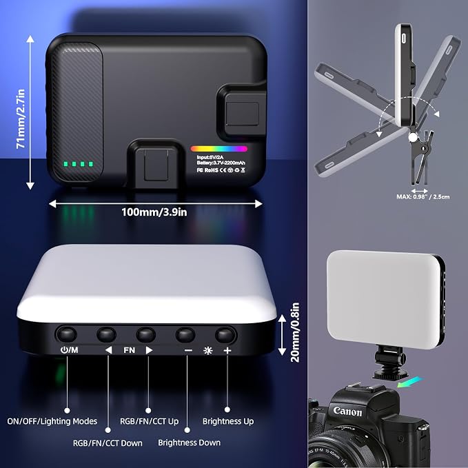 Selfie Light - BANSINE USB-Rechargeable RGB LED Phone Light - Portable Photo Light with 97+ CRI, 2500K-6500K Color Temperature for Video, Makeup, Live Streaming, and Photography