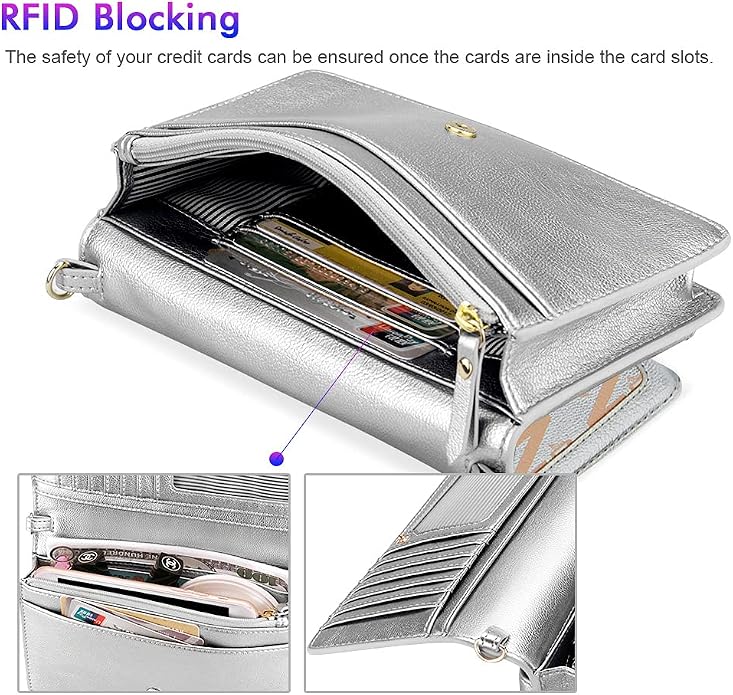 nuoku Women Small Crossbody Bag Cellphone Purse Wallet with RFID Card Slots 2 Straps Wristlet