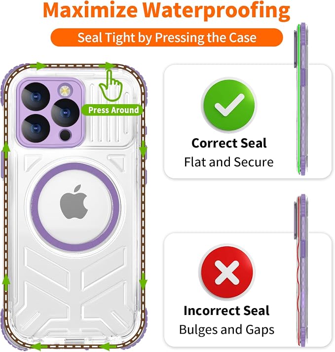 for iPhone 15 Pro Waterproof Case, IP68 Underwater Case Built-in Screen Protector, 360 Full Body Compatible with MagSafe, 12FT Military Grade, Slim Translucent Protective Cover 6.1 inch Purple