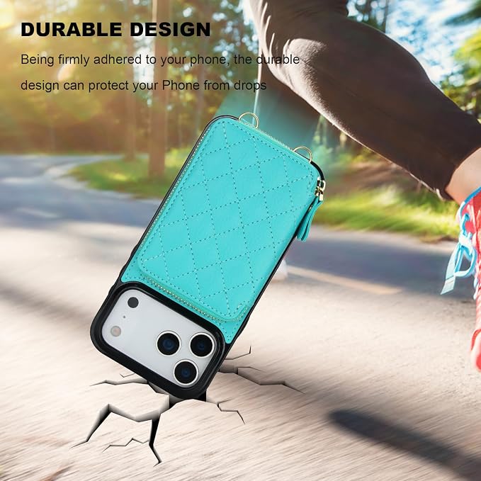 Bocasal Crossbody Wallet Case for iPhone 17 Pro Max, RFID Blocking PU Leather Zipper Handbag Purse Flip Cover, Kickstand Folio Case with Card Slots Holder Wrist Strap Lanyard 5G 6.9 Inch (Mint Green)