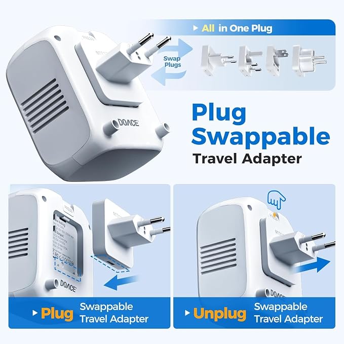 DOACE 2000W 220V to 110V Converter for European Travel for Hair Dryers, Voltage Converter US to Europe with Fast Charging Power Converter Adapter Combo with 4 USB Ports Step Down Transformer