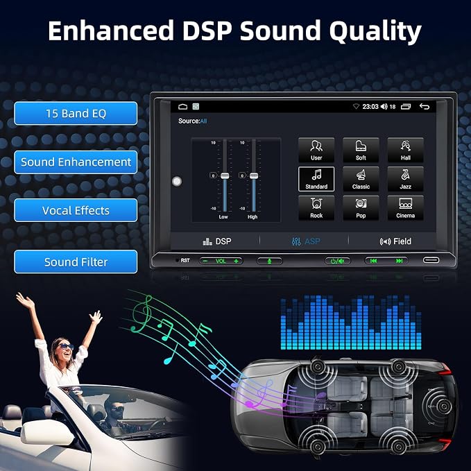 Android Car Stereo Double Din Wireless CarPlay & Android Auto, 7 Inch Touchscreen Car Radio with Split Screen, WiFi, DSP, AHD Backup Camera, Subwoofer, USB/AUX/SWC/FM (2G+32G)