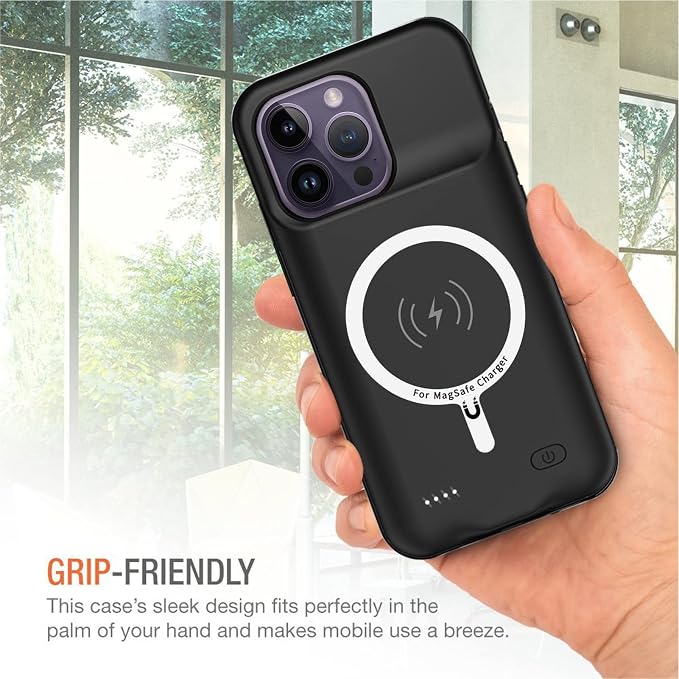 Wireless Charging Case for iPhone 14 Pro Max, 12000mAh High Capacity Portable Rechargeable Battery Case Qi Wireless Charging with iPhone 14 Pro Max (6.7 inch) Extended Battery Charger Cover (Black)
