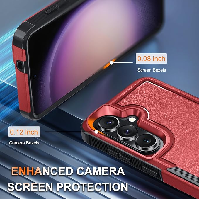 for Samsung Galaxy S26 Case with Screen Protector+Camera Lens Cover,Military Grade Heavy Duty Shockproof Phone Cover with Wrist Lanyard Strap for Samsung S26,Red