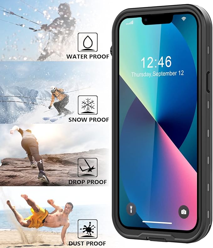 Protebox for iPhone 13 Mini Waterproof Case with Built-in Screen Protector, Shockproof Dustproof Full Body Protective IP68 Waterproof Phone Case for iPhone 13 Mini 5.4 inch (Black/Clear)