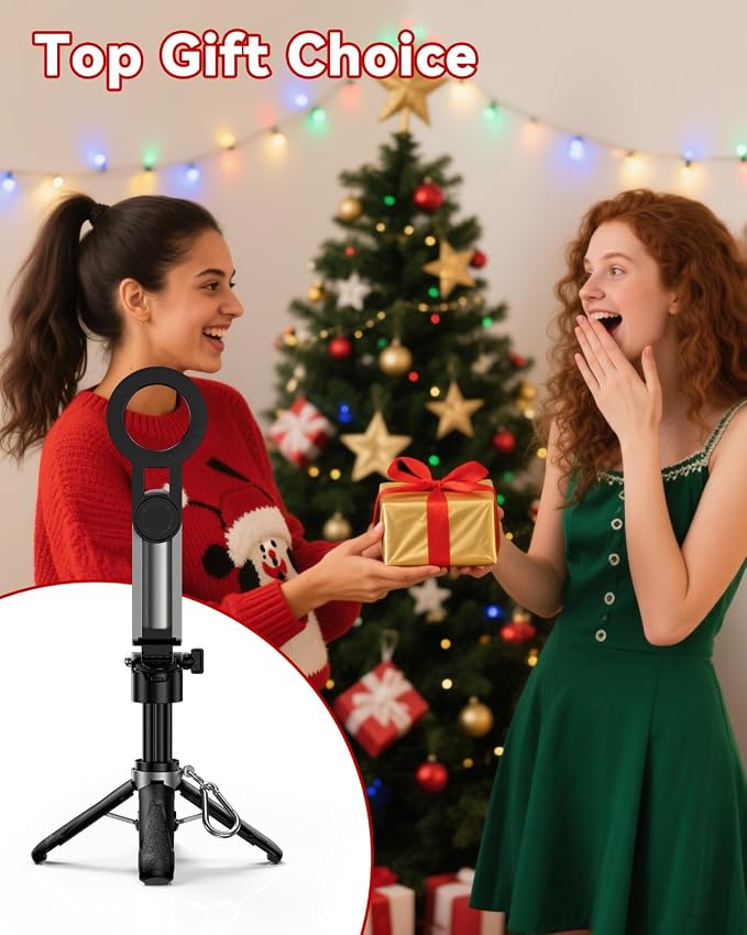 CloudValley Magnetic Mini Selfie Stick Tripod, 4-in-1 Pocket Size Phone Tripod with 360° Rotation, Choice Rechargeable Bluetooth Remote, Foldable Handle Grip, Compatible with MagSafe iPhone