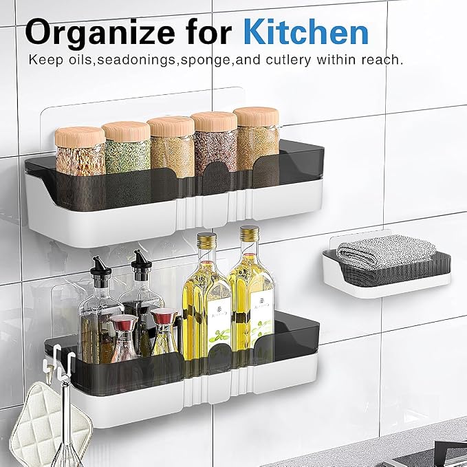 Shower Caddy No Drilling Shower Organizers with Soap Dish Toothbrush Holder and Hooks Plastic Detachable Large Bathroom Countertop Organizer