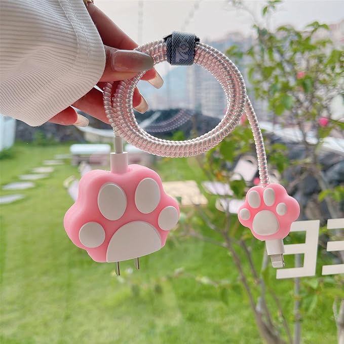 3D Cute Cartoon Charger Protector Case - Compatible for Apple 20W USB-C Power Adapter and Lightning Cable, No.09(4 in1)