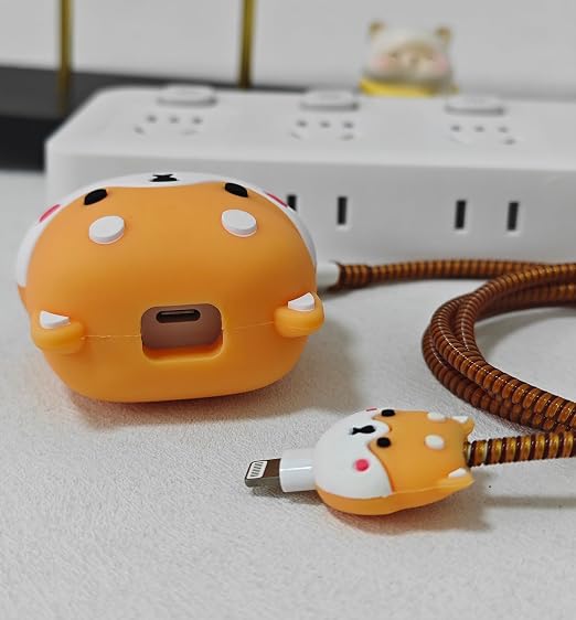 Compatible with iPhone 18W/20W USB-C Charger Protector Cover, 3D Cute Cartoon Charger Case for Apple iPhone 20W USB-C Power Adapter and Lightning Cable Protective Wire Saver (Cute Shiba Inu)