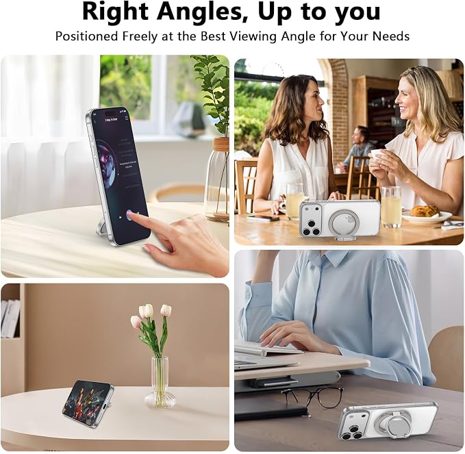 Magnetic Phone Ring Holder for MagSafe, Dual-Side Magnetics Gym Phone Grip Stand Ring Grip Kickstand for iPhone 17/16/15/14/13/12 Series MagSafe Case Android Phone, Compatible Magnetic Car Mount, Grey
