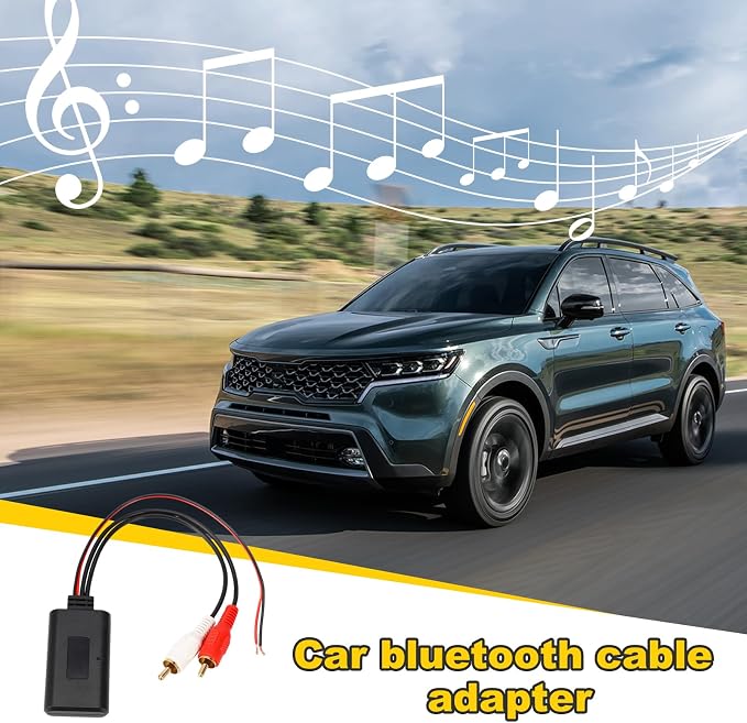 Car Wireless Bluetooth Cable Adapter, Universal Automotive Wireless Radio Stereo Connector with 2 RCA AUX Audio, Car Bluetooth 5.0 Module Music Receiver Fit Most Vehicles