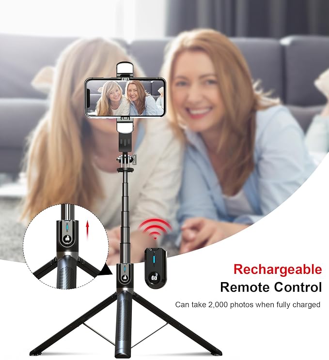 Selfie Stick Phone Tripod with Remote and LED Fill Lights - ASHINER 70 inch Heigh Cell Phone Holder for Travel, Vlogging, Live Streaming Video and Photos,Phone Stand Compatible with iPhone and Android
