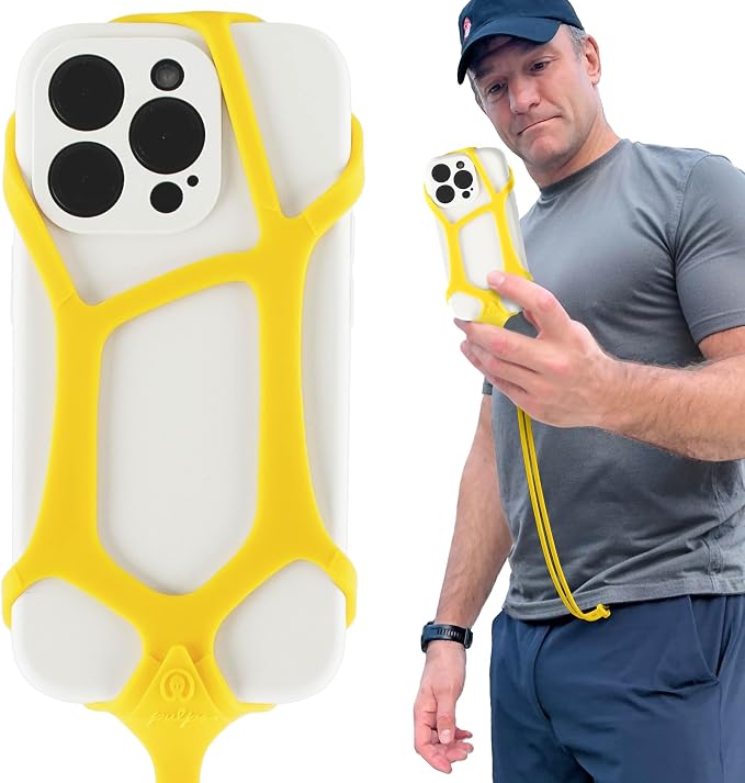 Pulpo Safety Cell Phone Lanyard Yellow Fits Smartphones 6.1" to 6.8” - Anti Theft Phone Strap for Men & Women, Lanyards for Phones, Hiking Phone Holder & Cellphone Lanyard,Silicone Crossbody Straps