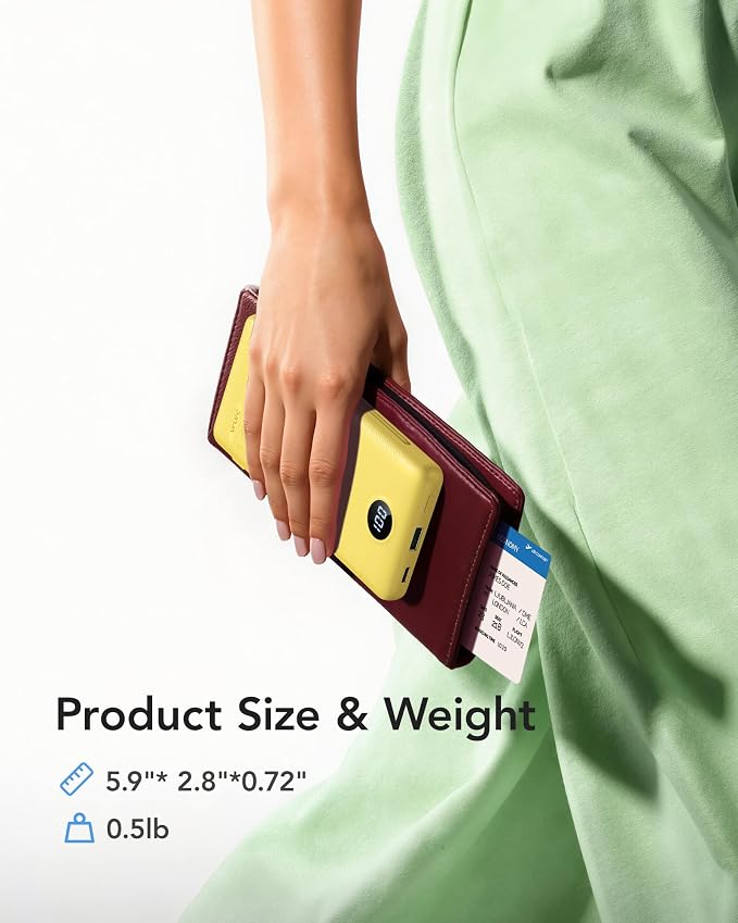 VRURC Portable Charger Power Bank - 10000mAh Fast Charging 22.5W PD 20W Slim Portable Charger Built in Cables Power Bank with Cords,USB C Portable Phone Charger Travel Accessories -Yellow