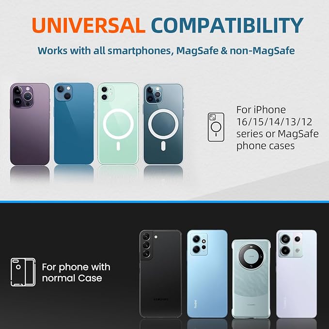 Magnetic Phone Holder for Gym - 360° Adjustable Alloy Base with N52 Magnets Both Sides, Compatible with MagSafe iPhone 12 13 14 15 16 & Android, Smartphone Mount for Metal Surfaces