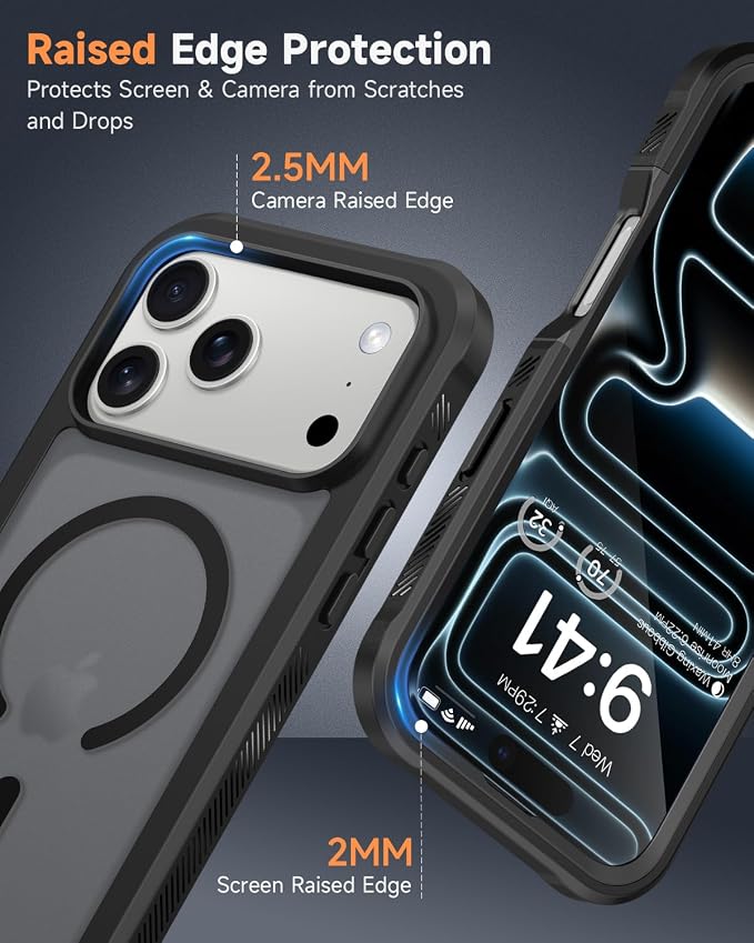 seacosmo for iPhone 17 Pro Case, Full Body Bumper with Built-in Tempered Glass Screen and Camera Lens Protector, Compatible with MagSafe, Shockproof 17 Pro Phone Case, 6.3", Black Matte
