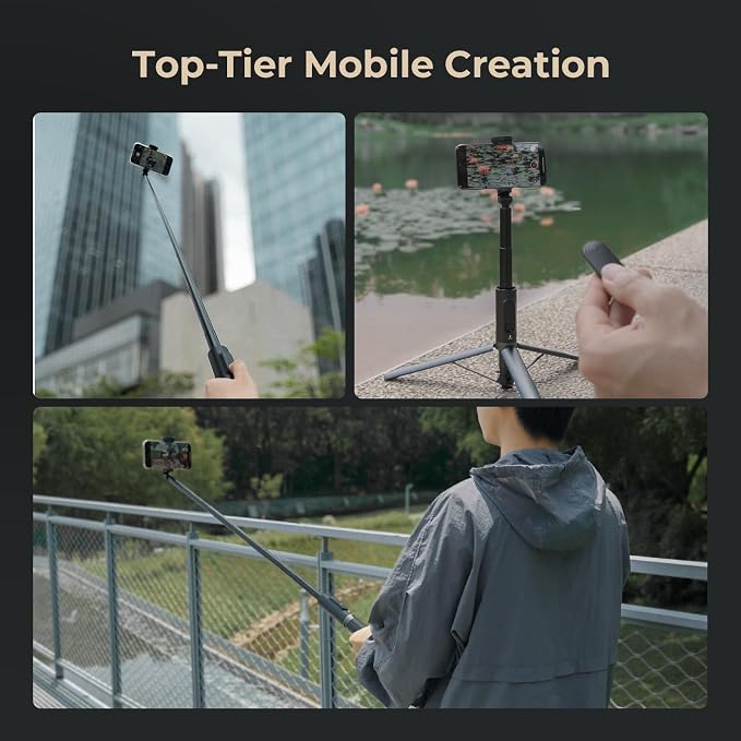 SmallRig ST30 One-Touch Deploy Selfie Stick Tripod, 57.9" Automatic Tripod Stand with Remote and Cold Shoe Mount, for iPhone, for Android, Video Recording, Travel, Vlogging, Black 5291