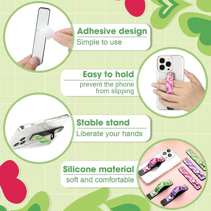 Weewooday 6 Pieces Phone Grip Holder Cell Phone Grip Strap Telescopic Finger Strap Stand Universal Finger Kickstand for Most Smartphones(Stylish)