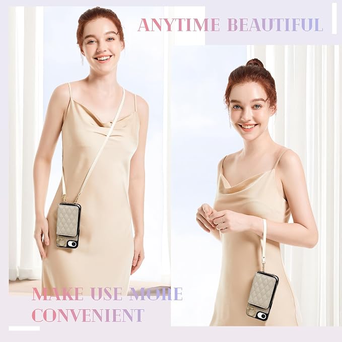 Keallce for iPhone 17e 6.1'' Wallet Case, Crossbody Zipper Purse with Wristlet for Women, RFID Blocking Card Holders, 360° Ring Kickstand Flip Leather Case for iPhone 16e 2025 2026 Beige