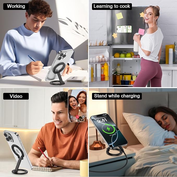 Dual-Side Magnetic Phone Grip for MagSafe, Phone Ring Holder Removable Adjustable Stand for iPhone 17/Air/16/15/14/13/12 Series & MagSafe Case, Samsung Galaxy S25 S24 A16, Fit for Magnetic Car Mount