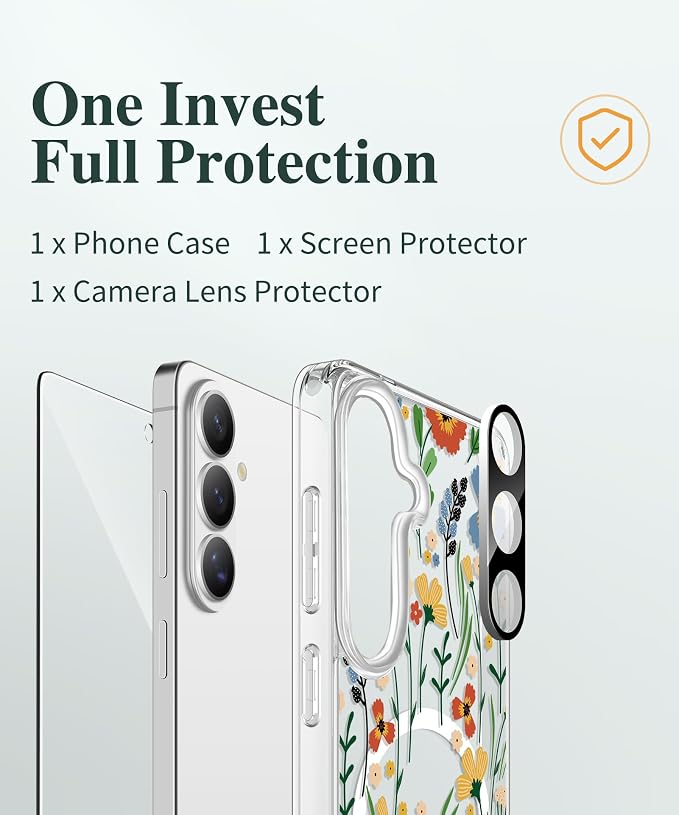 GVIEWIN for Samsung Galaxy S26 Plus Case Compatible with MagSafe, Clear Floral Shockproof Protective Women Phone Case, Non-Yellowing, Screen&Camera Lens Protector for S26 Plus 6.7",Blooming Flowerets