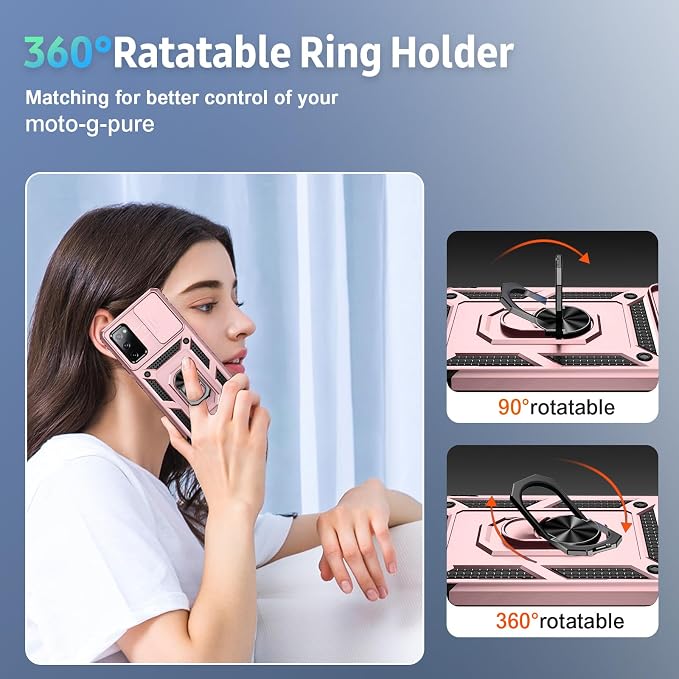 Weycolor for Samsung Galaxy S20 FE 5G Case with Camera Lens Cover, HD Screen Protector, 10 FT Military Grade Drop Protection, Magnetic Ring Holder Kickstand Protective Phone Case, Rose Gold