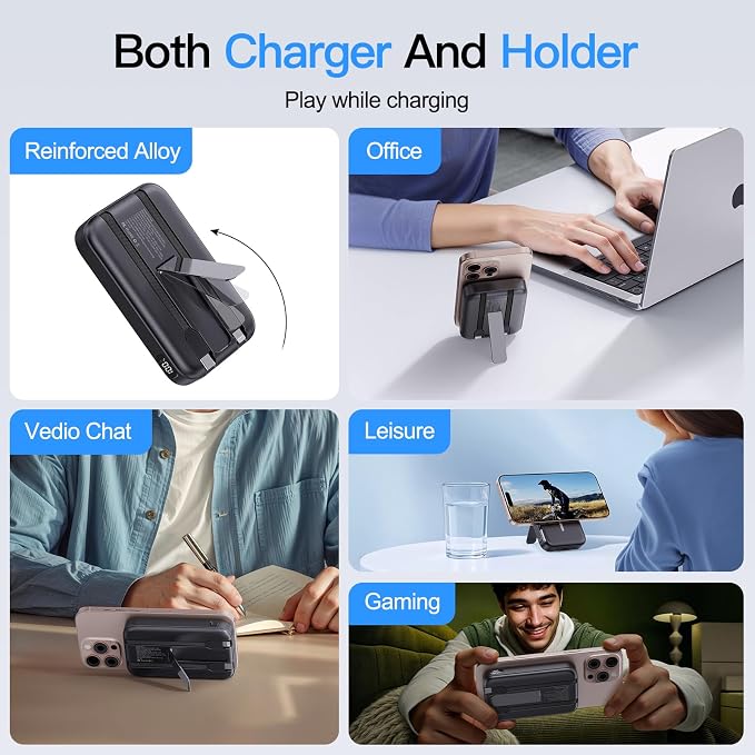 2026 Latest Portable Charger, 10000mAh Magnetic Wireless Power Bank with 2 Built in Cables, LED Display Battery Pack Travel Essentials for iPhone 17/16/15/14/13/Pro/Mini/Pro Max Andriod