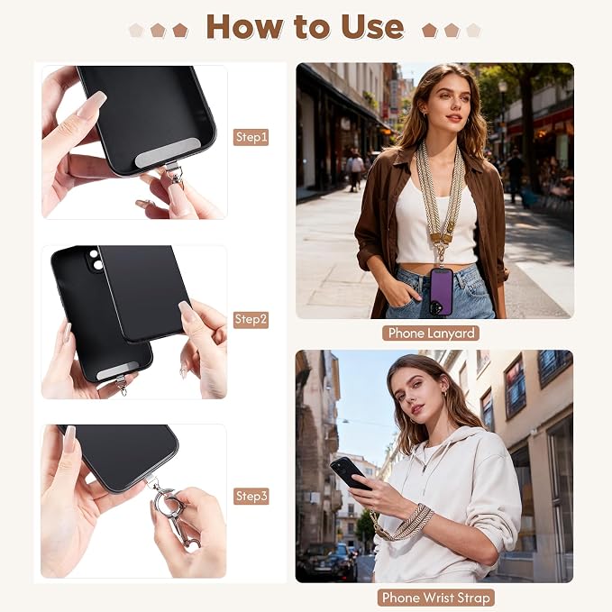 Tiostep Clip and Go Strap for Phone with Wallet Crossbody Phone Lanyard Adjustable and Anti-Theft Leather Purse with RFID Zipper Pouch for Travel Daily Life. Brown Medium