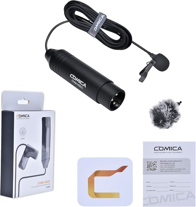 XLR Pin Microphone COMICA CVM-V02C XLR Clip Microphone Unidirectional Lavalier Microphone 48V Phantom Power Video Microphone for Canon/Sony/Panasonic Camcorder Microphone Zoom H4n H5 H6 Tascam DR-40