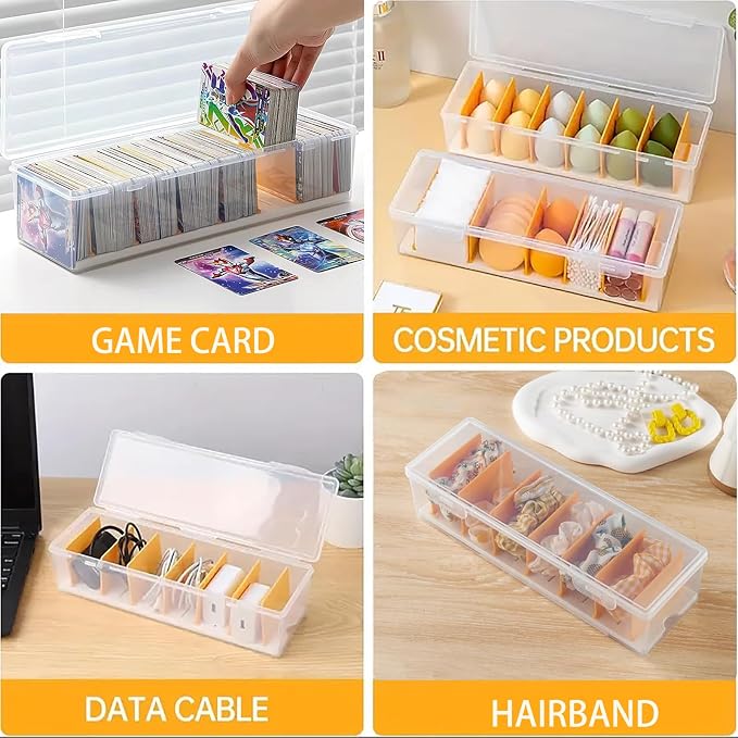 2 Pack Clear Cable Organizer Box with Lid, Plastic Charger Cable Cord Storage Organizer, Stackable Office Desk Organizers, Multifunctional Accessories Storage Box Fit in Home Drawer