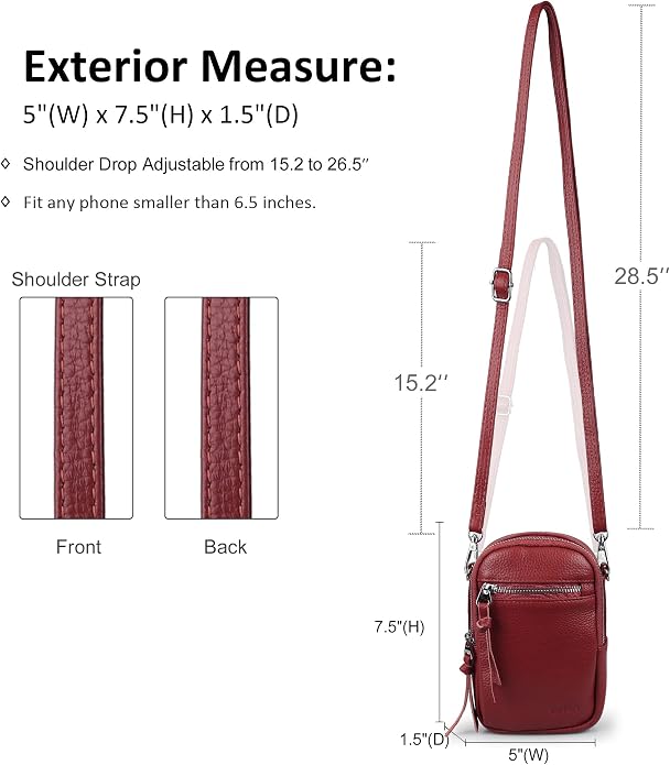 befen Genuine Leather Crossbody Cell Phone Purse for Women, Small Zip Around RFID Blocking Crossbody Wallet Bags