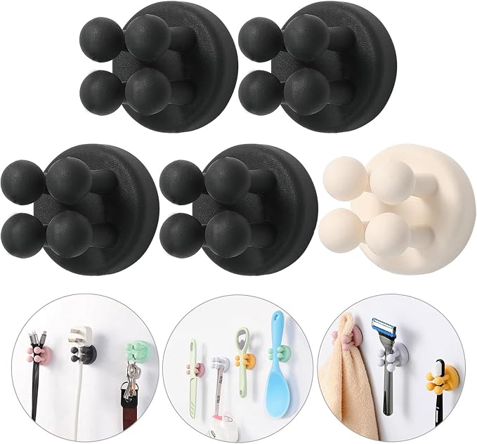 iBetterLife Razor Holder for Shower Hooks β 4Pcs Self Adhesive Wall Mounted Single Hook for Hanging Toothbrush, Functional Waterproof Utility Plug Holder for Bathroom Kitchen Living Room Office