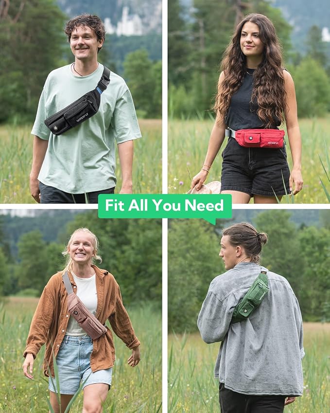 WATERFLY Fanny Pack for Women Men Water Resistant Small Waist Pouch Slim Belt Bag with 4 Pockets for Running Travelling Hiking Walking Lightweight Crossbody Chest Bag Fit All Phones