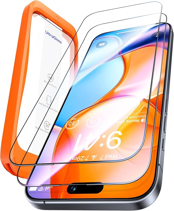 UltraGlass Unbreak Top 9H+ Glass for iPhone 15 Screen Protector (12FT Military Grade Shatterproof & Longest Durable) Screen Protector iPhone 15 Tempered Glass, Full Coverage, 2 Pack