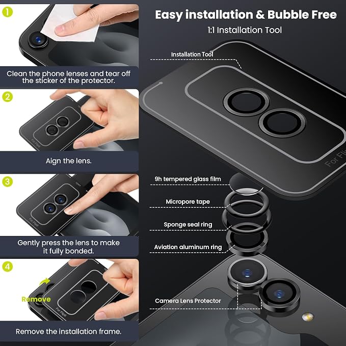 WSKEN for Z Flip 7 Camera Lens Protector Case Cover - Ultra HD Anti-Reflective Tempered Metal Glass Anti Scratch Rear Camera Screen Protector Film for Samsung Galaxy Z Flip 7 5G Accessories,Black