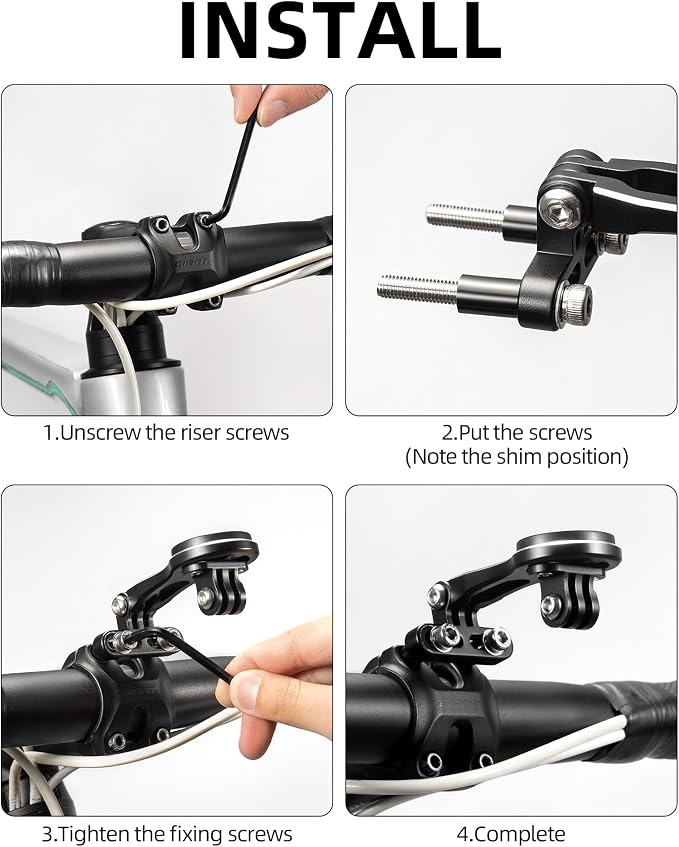 ROCKBROS Bike Computer Mount Adjustable Out-Front Bicycle Computer Mount Aluminum Integrated Cycling Computer Mount Compatible with Garmin, Bryton, Go Pro for Handlebar Clamp Diameter up to 4 cm