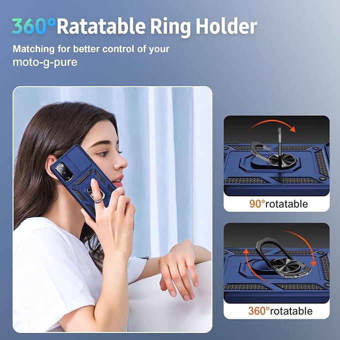 Weycolor for Samsung Galaxy S20 FE 5G Case with Camera Lens Cover, HD Screen Protector, 10 FT Military Grade Drop Protection, Magnetic Ring Holder Kickstand Protective Phone Case, Navy Blue