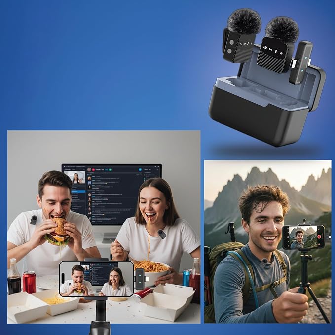 Wireless Lavalier Microphone for iPhone & Android, Auto-Pairing Noise-Reduction Clip-On Mini-Mic with Charging Case, Headphone Monitoring, Wide Compatibility for Recording & Vlogging