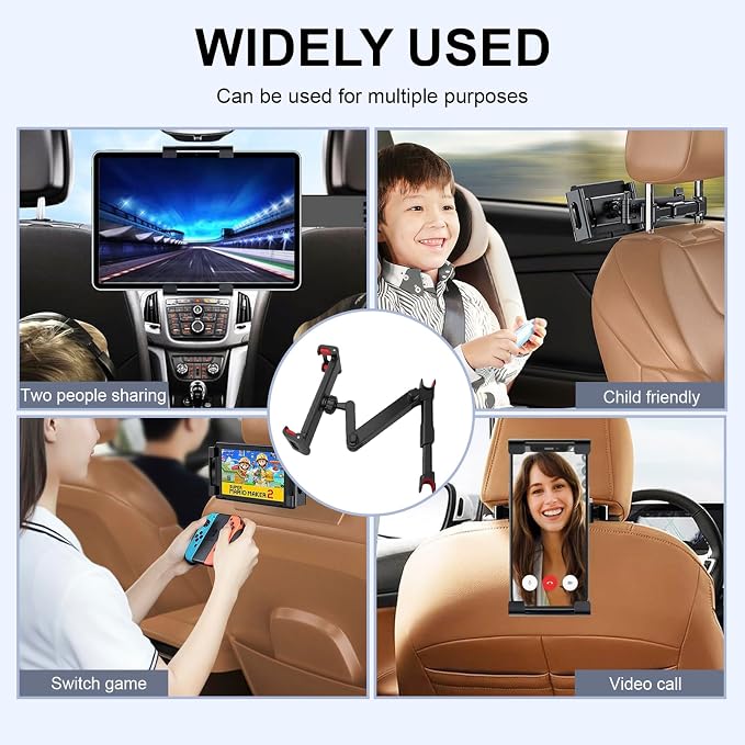 vvag Tablet Holder for Car Headrest,Adjustable iPad Backseat Mount Compatible with iPad Pro, Air, Mini, 4.7-11" Devices,Road Travel Essentials for Kids Accessories (BlackRed)