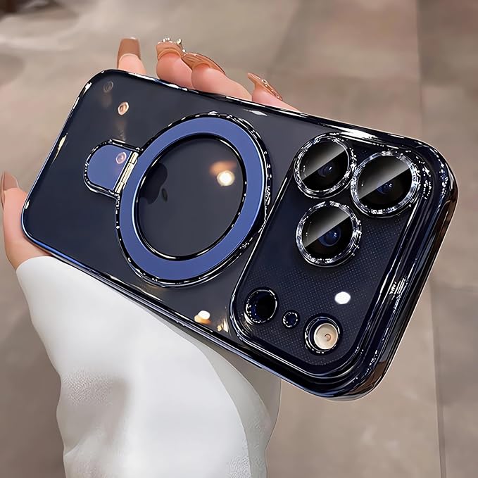 LXK Magnetic Invisible Stand for iPhone 17 Pro Case 6.3" Compatible with MagSafe, Military-Grade Protection, with Camera Protector, Clear Scratch-Resistant Back Cover for iPhone 17 Pro, Deep Blue