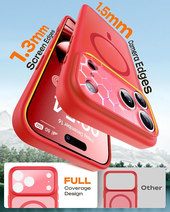 TOCOL for iPhone 17 Pro Case, Compatible with Magsafe Charger, Full Camera Protection, Translucent Matte Phone Case for 17 Pro 6.3 inch (Red)