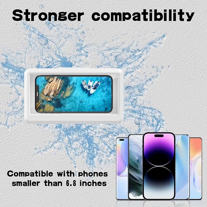 Shower Phone Holder Waterproof, 360° rotatable Adjustable rain Phone case,Waterproof and Anti-Fog Sensitive Touch Screen,Suitable for Bathroom Wall Mirror Bathtub Kitchen (White)